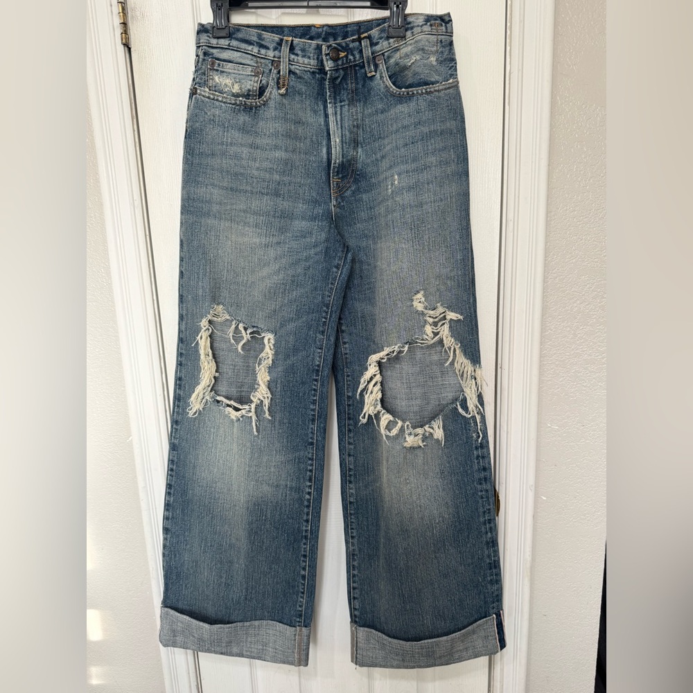 R13 Distressed Wide Leg Jeans
